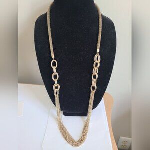 Vintage NYGARD Long Gold Tone Boho Chain Link Circle Drop Layered Necklace